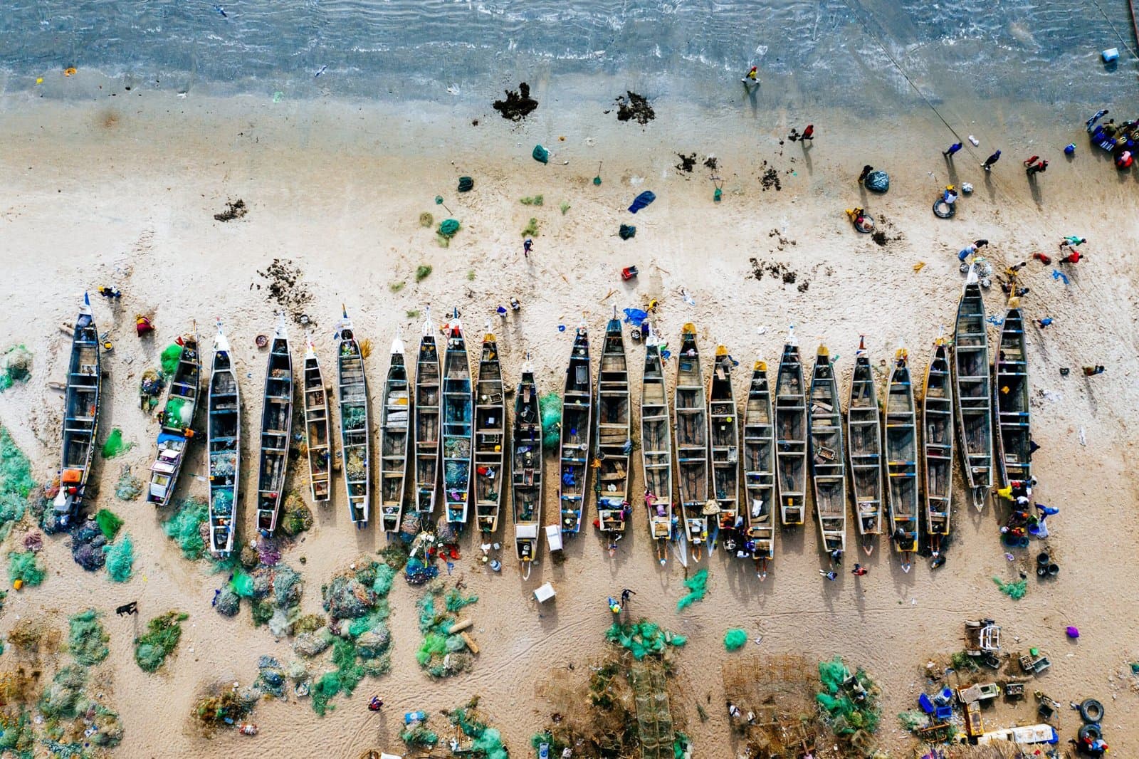 Aerial beach boats